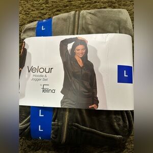 NWT Felina Velour Hoodie & Jogger Set Large Green
